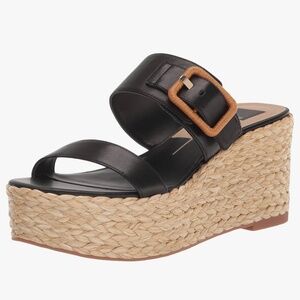 DOLCE VITA Thorin Wedge in black leather platform espadrille Sandal Size 8.5